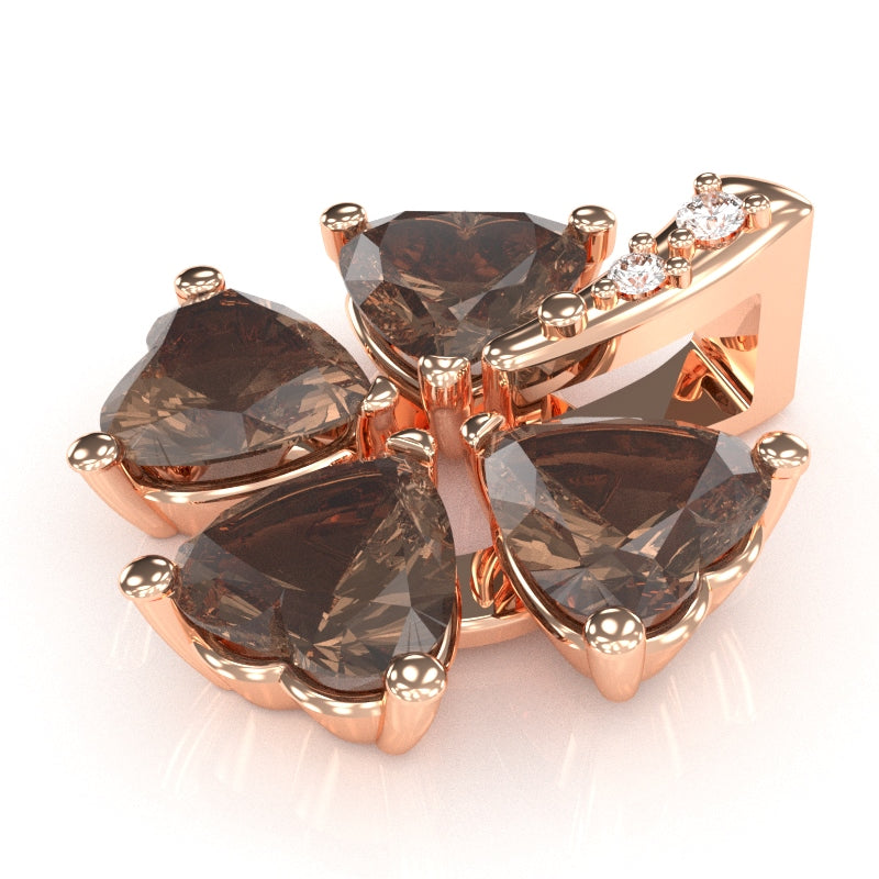 4 Leaf Clover Shamrock Smoky Quartz Diamond Pendant In 14k Rose Gold