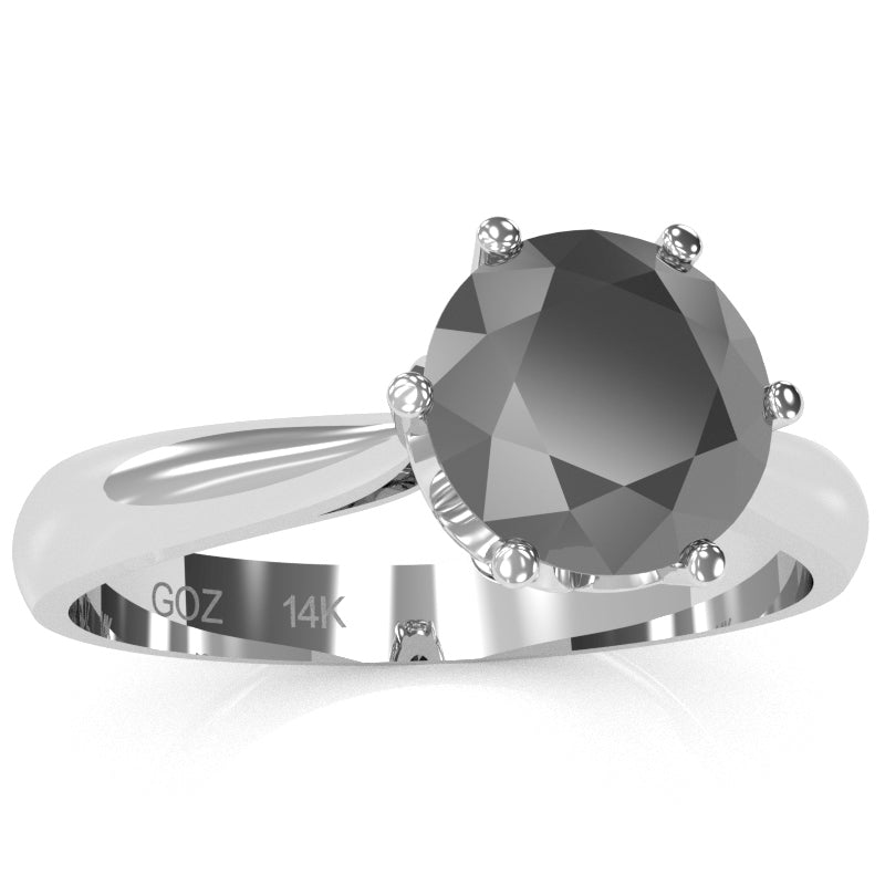 Crown Setting Black Onyx Engagement Ring In 14k White Gold
