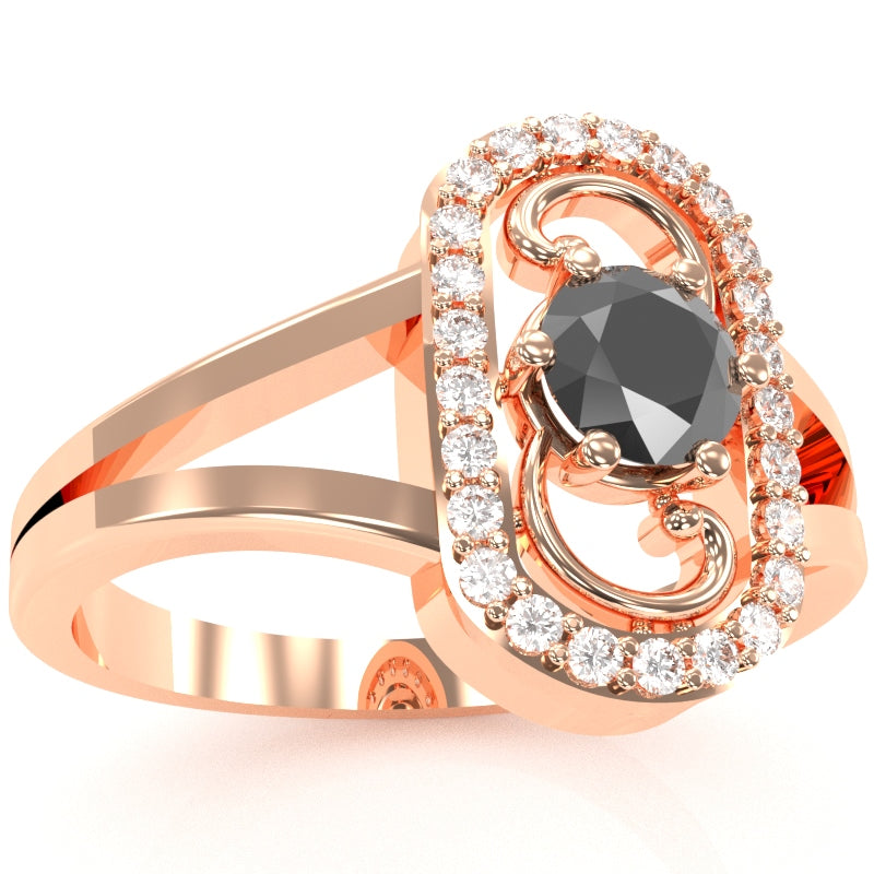 Split Band Black Onyx Diamond Cocktail Ring In 14k Rose Gold