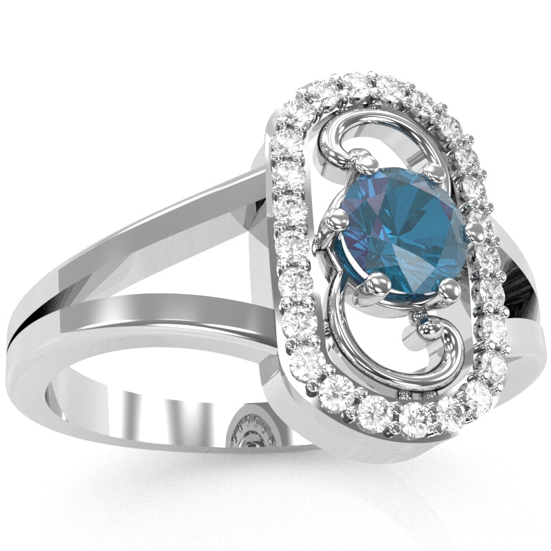 Split Band Lab-Created Alexandrite Diamond Cocktail Ring In 14k White Gold