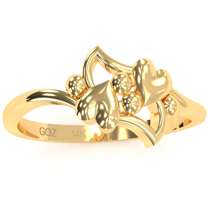 Dancing Hearts Designer Love Ring In Solid 14k Yellow Gold