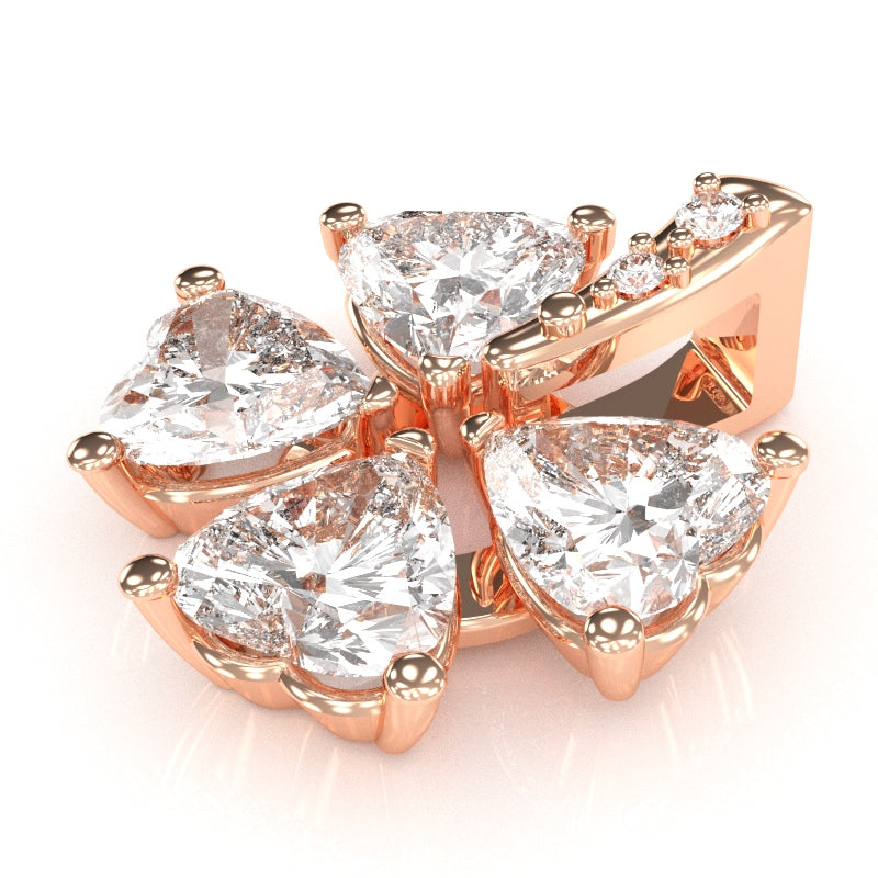 4 Leaf Clover Shamrock White Topaz Diamond Pendant In 14k Rose Gold