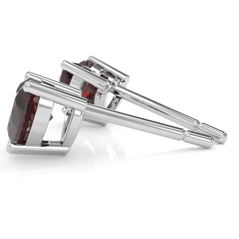 Garnet 5mm Heart Stud Earrings in 10k White Gold