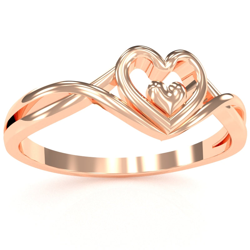 Twisted Heart-In-Heart Love Ring In Solid 14k Rose Gold