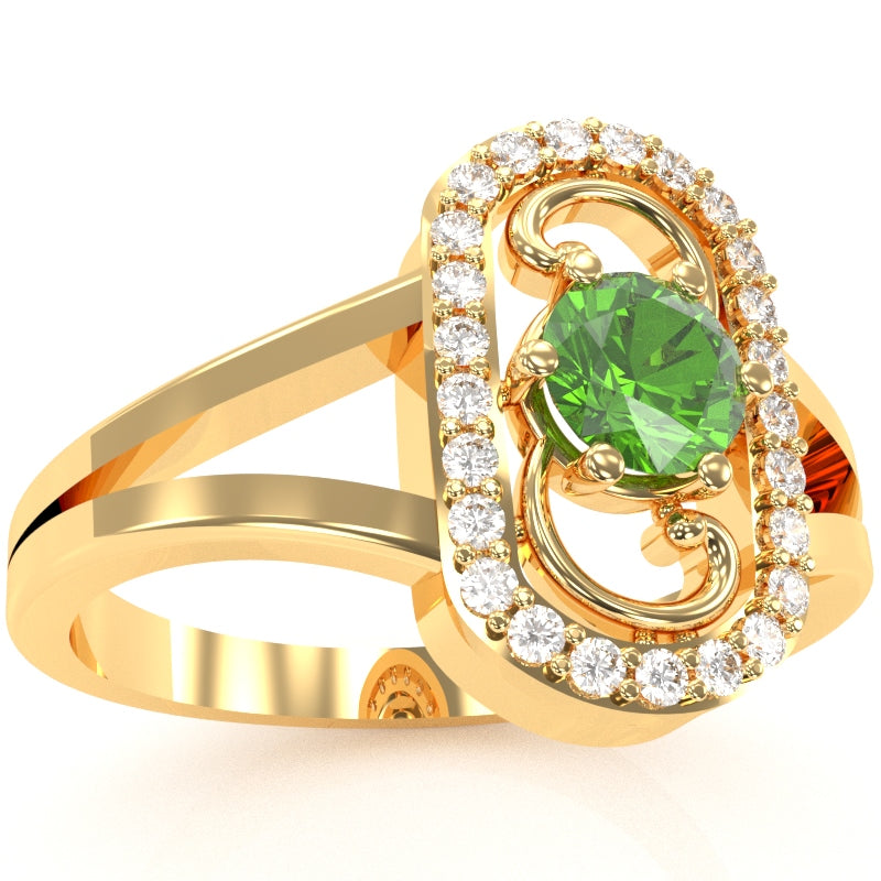 Split Band Peridot Diamond Cocktail Ring In 14k Yellow Gold