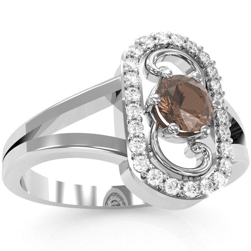 Split Band Smoky Quartz Diamond Cocktail Ring In 14k White Gold