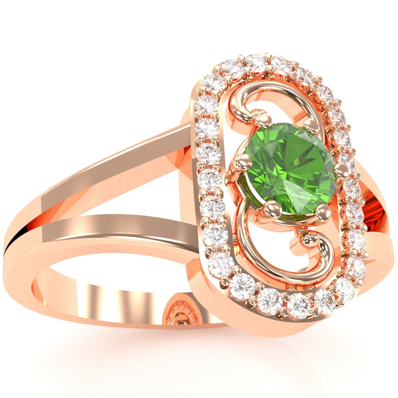 Split Band Peridot Diamond Cocktail Ring In 14k Rose Gold