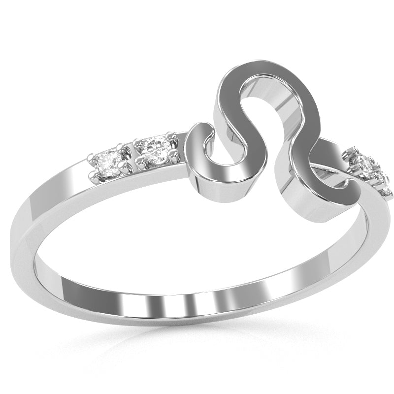 Leo Zodiac Sign Diamond Ring In Solid 14k White Gold