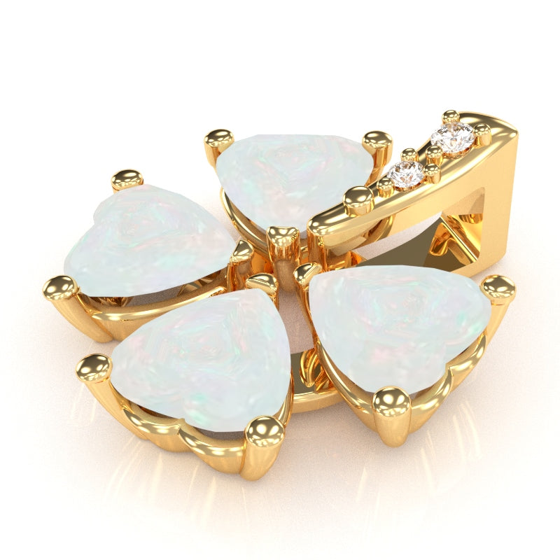 4 Leaf Clover Shamrock Opal Diamond Pendant In 14k Yellow Gold