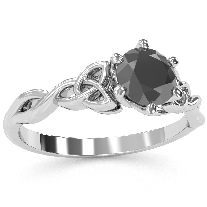 Celtic Trinity Knot Black Onyx Engagement Ring In 14k White Gold