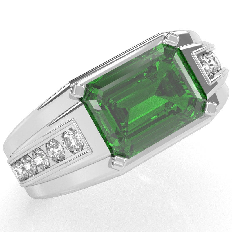 Men's Lab-Created Emerald Diamond Channel Ring In Solid 14k White Gold