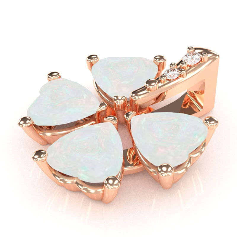 4 Leaf Clover Shamrock Opal Diamond Pendant In 14k Rose Gold