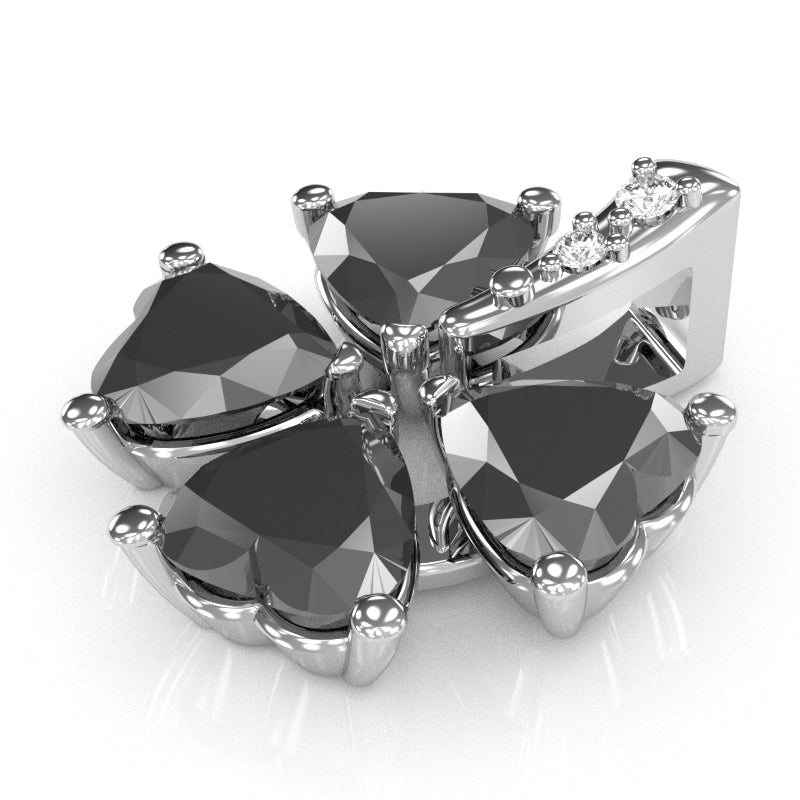 4 Leaf Clover Shamrock Black Onyx Diamond Pendant In 14k White Gold