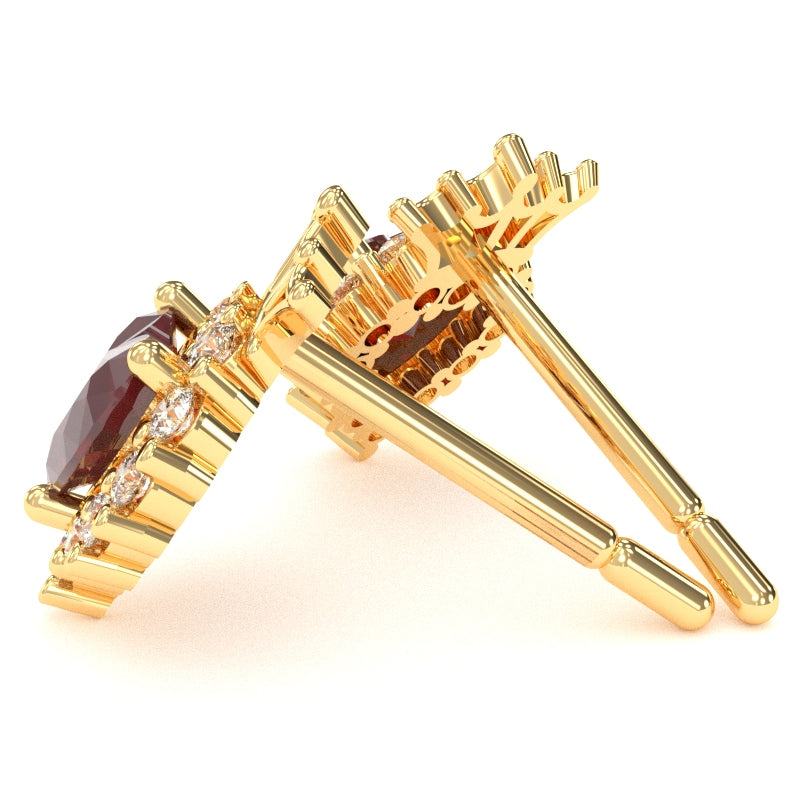 Ruby Diamond Claddagh motif Stud Earrings in 10k Yellow Gold