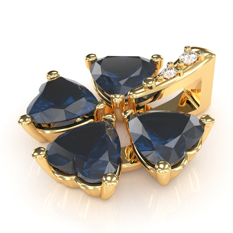 4 Leaf Clover Shamrock Lab-Created Sapphire Diamond Pendant In 14k Yellow Gold
