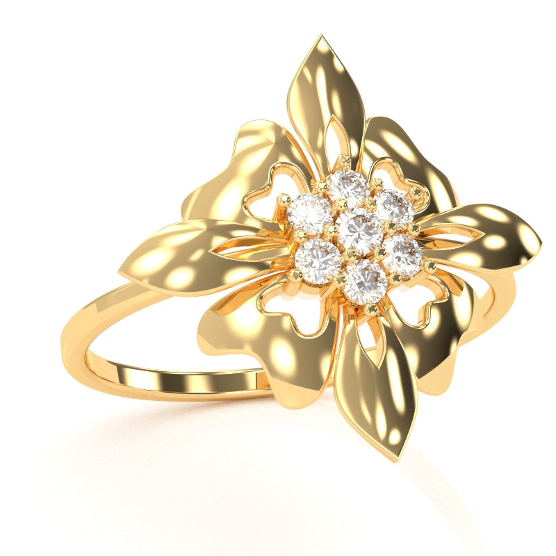 Classy Diamond Encrusted Cocktail Ring In 14k Yellow Gold