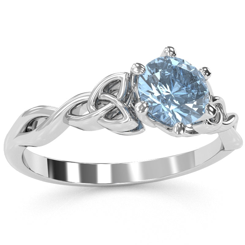Celtic Trinity Knot Aquamarine Engagement Ring In 14k White Gold