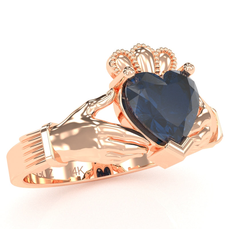 Claddagh Lab-Created Sapphire Ring In Solid 14k Rose Gold