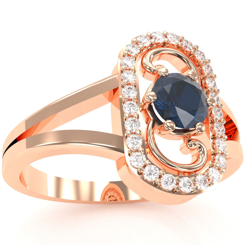 Split Band Sapphire Diamond Cocktail Ring In 14k Rose Gold