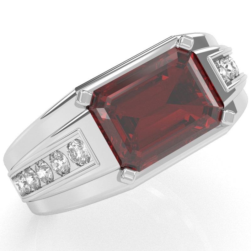 Men's Lab-Created Ruby Diamond Channel Ring In Solid 14k White Gold