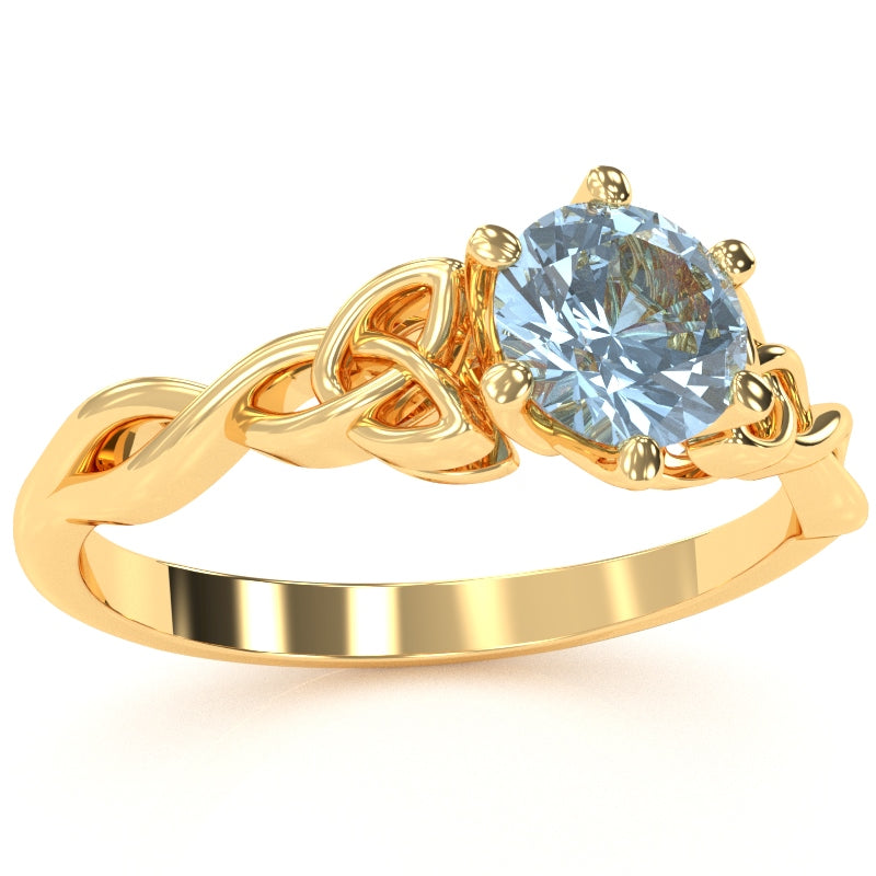 Celtic Trinity Knot Aquamarine Engagement Ring In 14k Yellow Gold