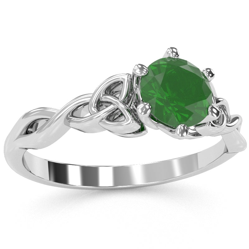 Celtic Trinity Knot Emerald Engagement Ring In 14k White Gold