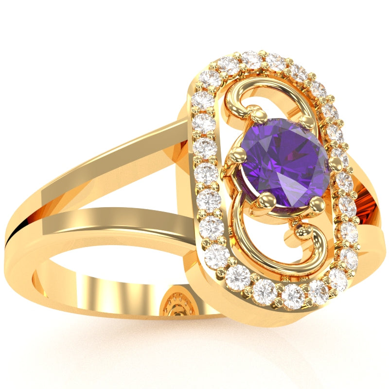 Split Band Amethyst Diamond Cocktail Ring In 14k Yellow Gold