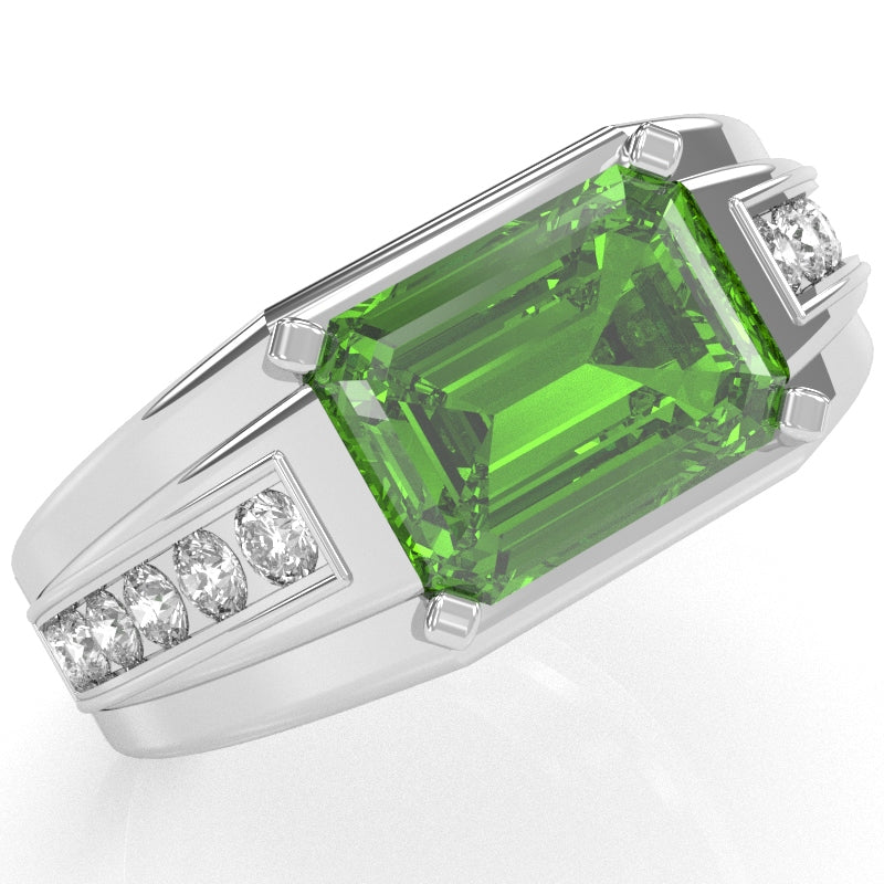 Men's Peridot Diamond Channel Ring In Solid 14k White Gold