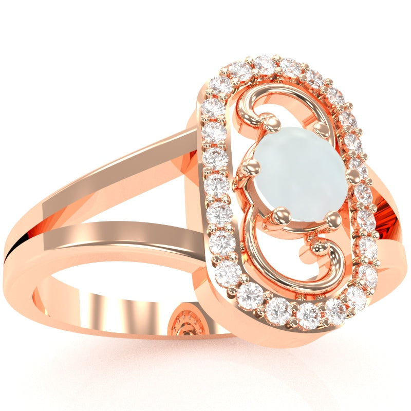 Split Band Opal Diamond Cocktail Ring In 14k Rose Gold