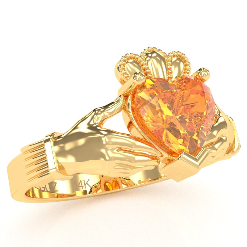 Claddagh Citrine Ring In Solid 14k Yellow Gold