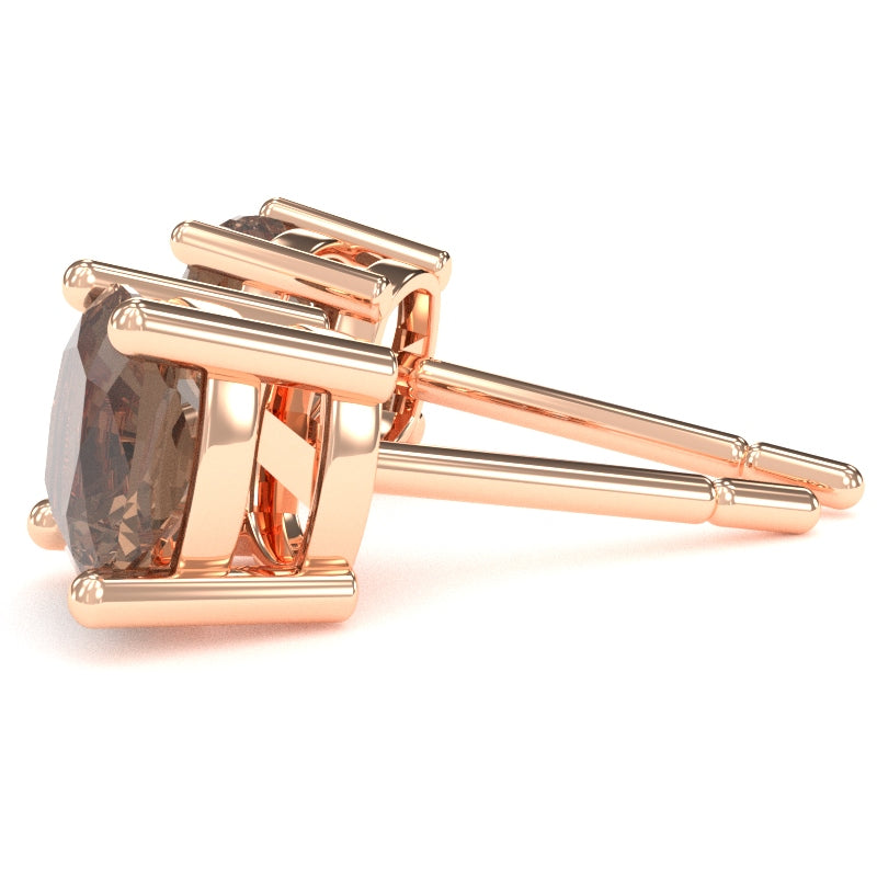 Smoky Quartz 6mm Cushion Stud Earrings in 10k Rose Gold