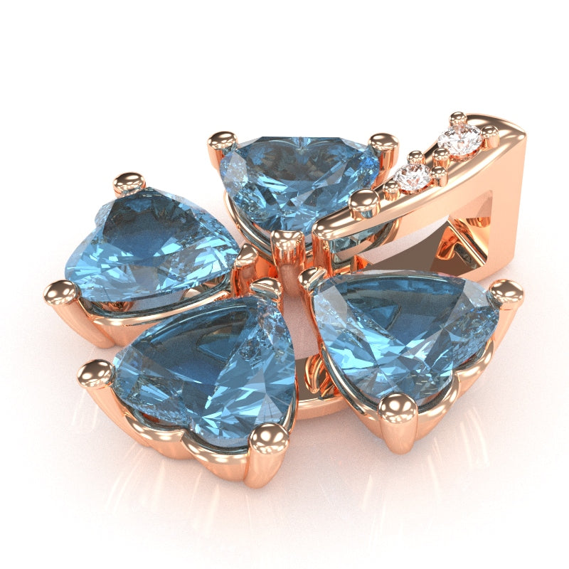 4 Leaf Clover Shamrock Blue Topaz Diamond Pendant In 14k Rose Gold