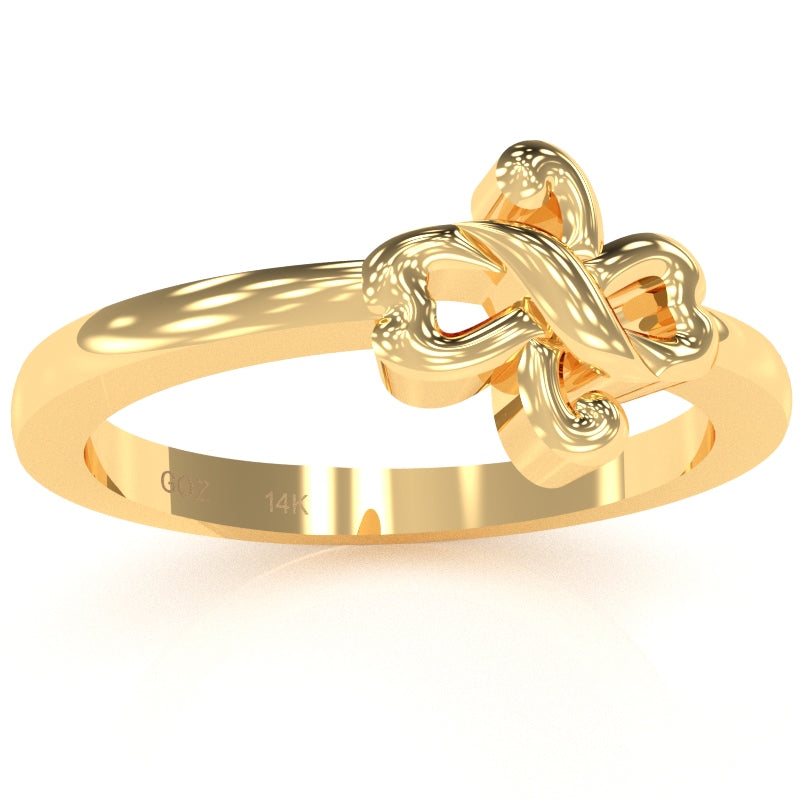 Infinity Loop 2 Hearts Love Ring In Solid 14k Yellow Gold