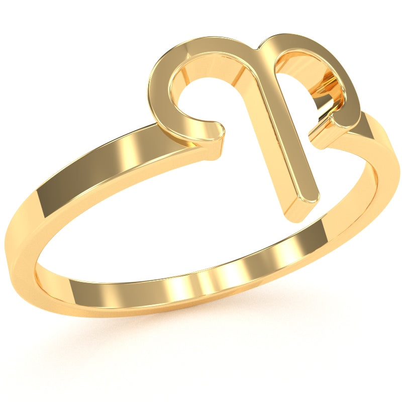 Aries Zodiac Sign Ring In Solid 14k Yellow Gold
