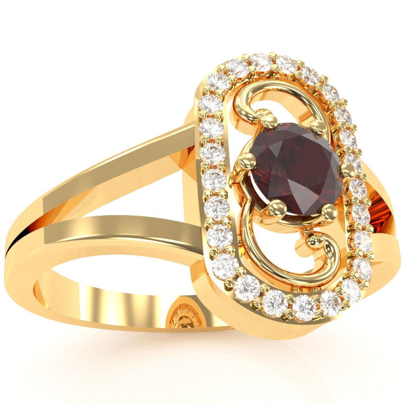 Split Band Garnet Diamond Cocktail Ring In 14k Yellow Gold