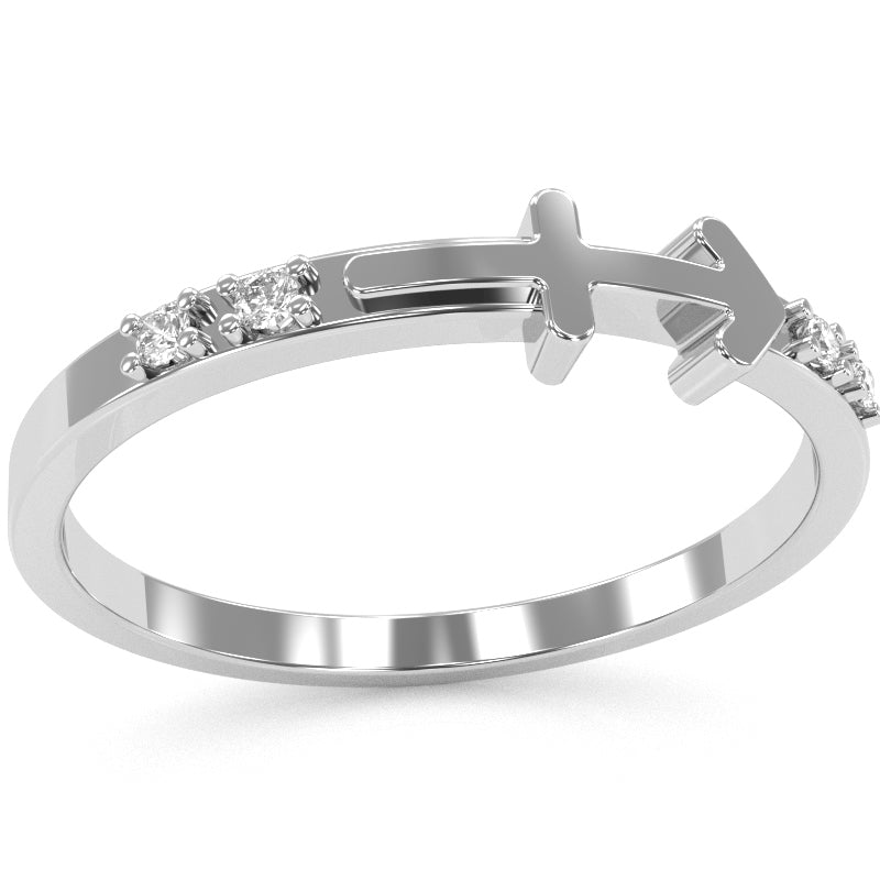 Sagittarius Zodiac Sign Diamond Ring In Solid 14k White Gold