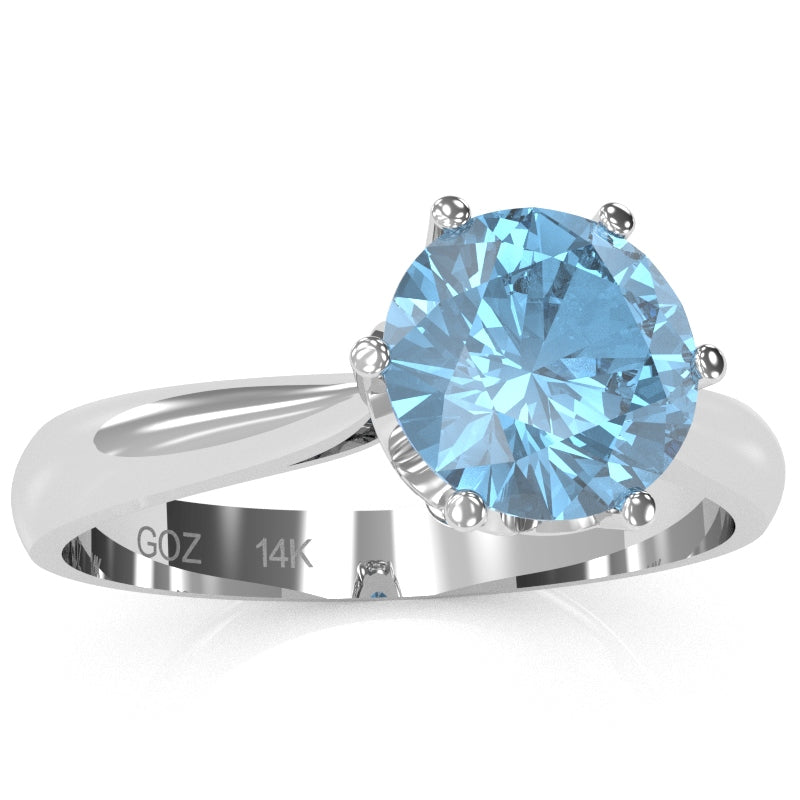 Crown Setting Blue Topaz Engagement Ring In 14k White Gold