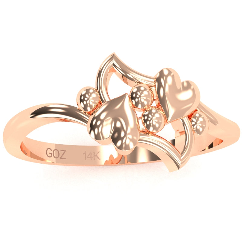 Dancing Hearts Designer Love Ring In Solid 14k Rose Gold