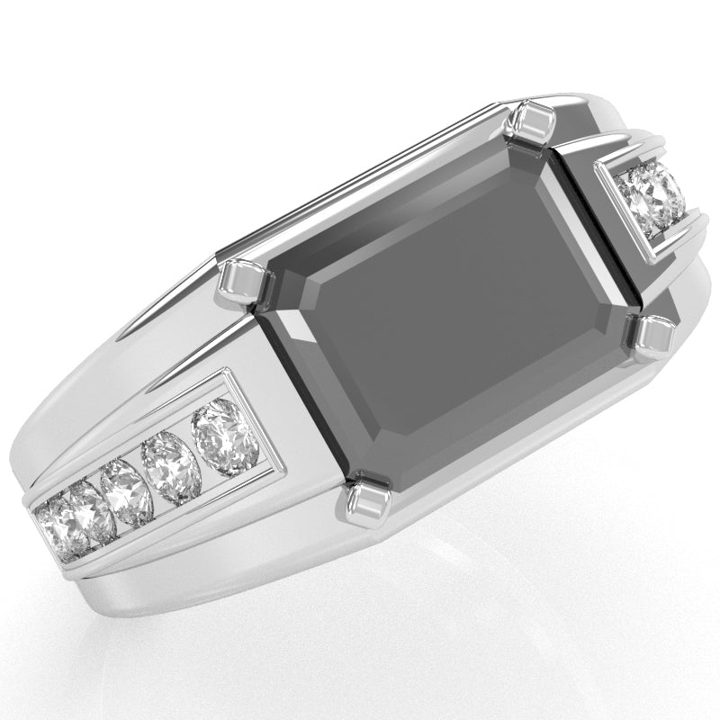 Men's Black Onyx Diamond Channel Ring In Solid 14k White Gold
