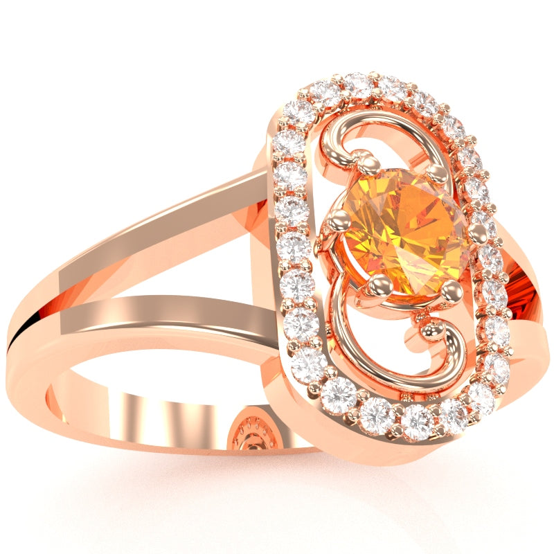 Split Band Citrine Diamond Cocktail Ring In 14k Rose Gold