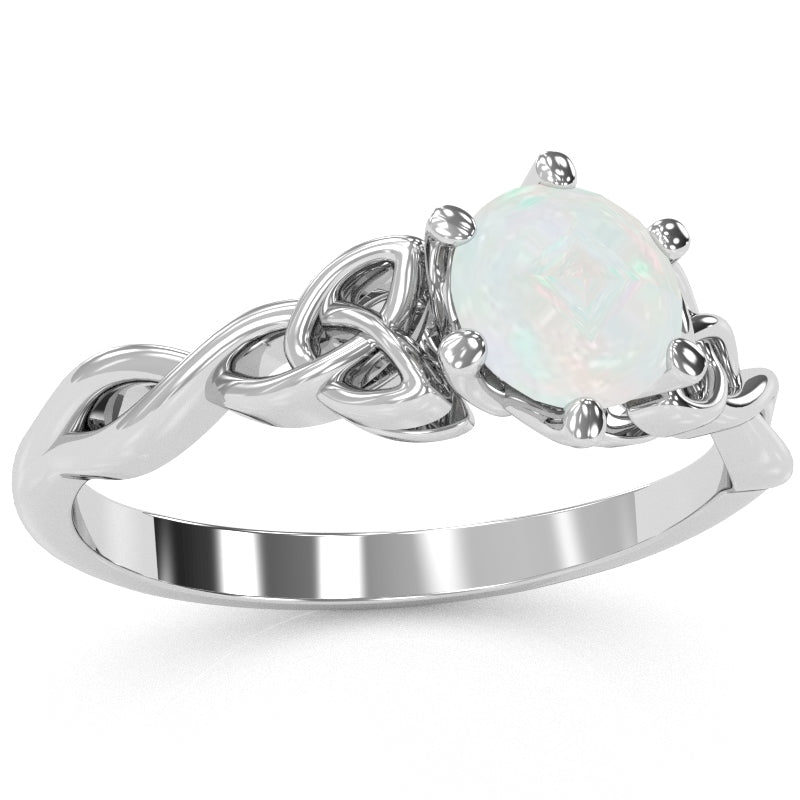 Celtic Trinity Knot Opal Engagement Ring In 14k White Gold