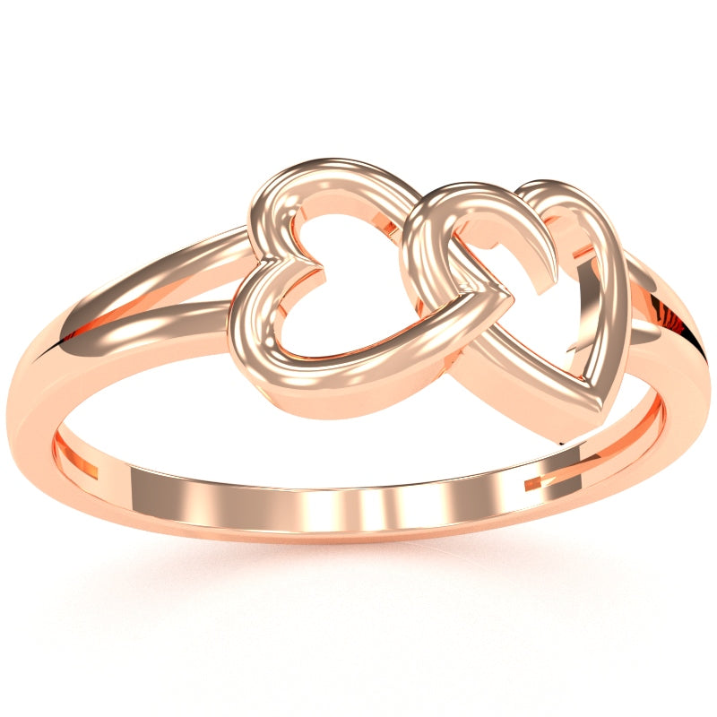 Double Heart Love Ring In Solid 14k Rose Gold