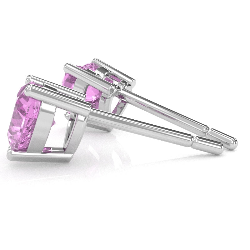 Lab-Created Pink Sapphire 6mm Heart Stud Earrings in 10k White Gold
