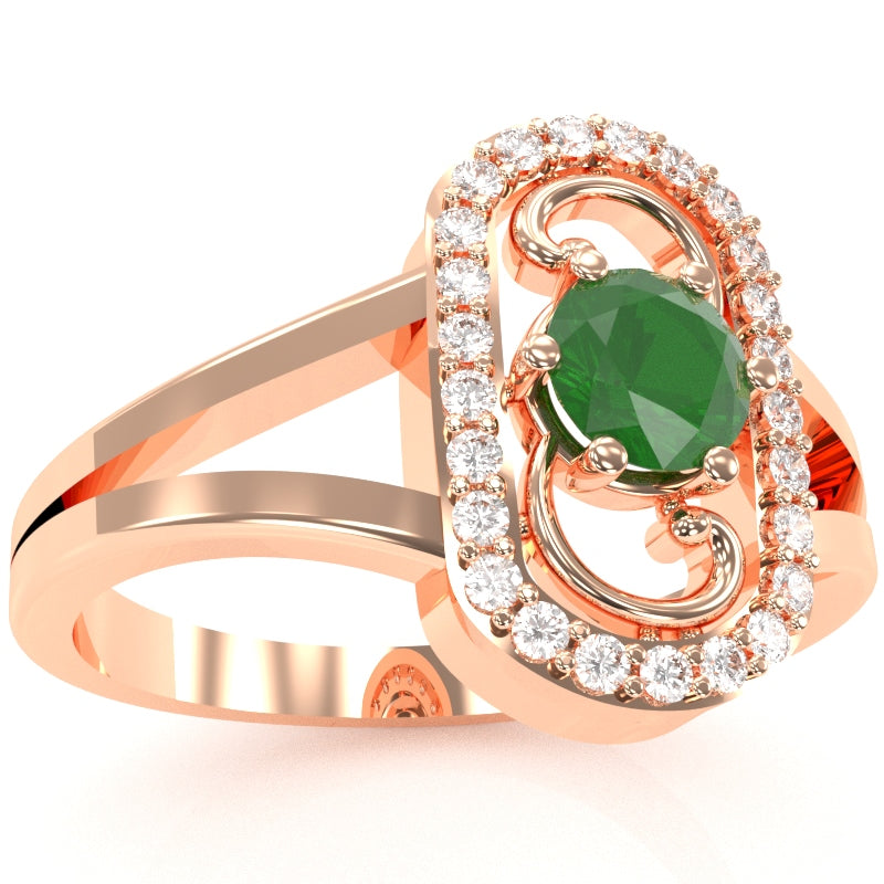 Split Band Emerald Diamond Cocktail Ring In 14k Rose Gold
