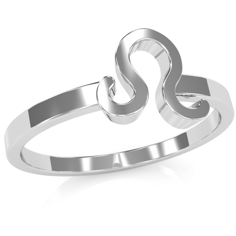 Leo Zodiac Sign Ring In Solid 14k White Gold