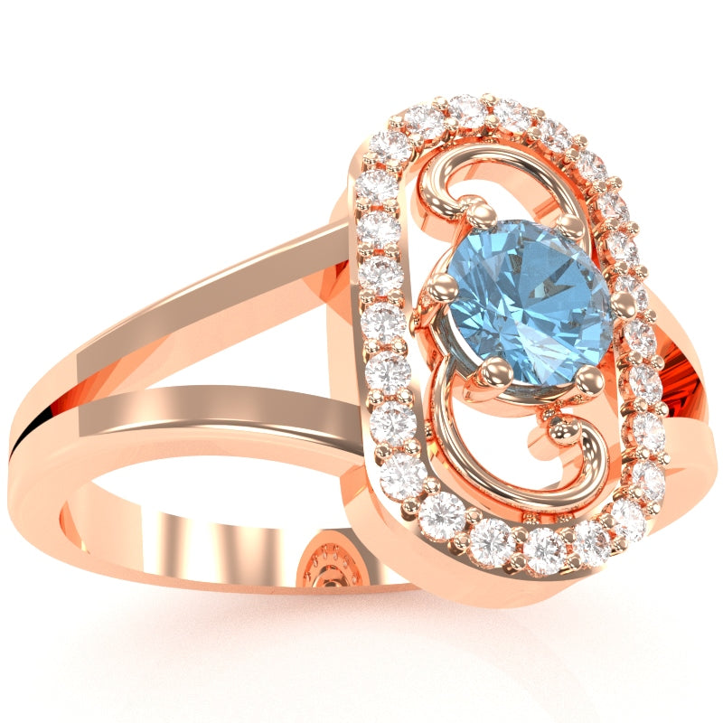 Split Band Blue Topaz Diamond Cocktail Ring In 14k Rose Gold