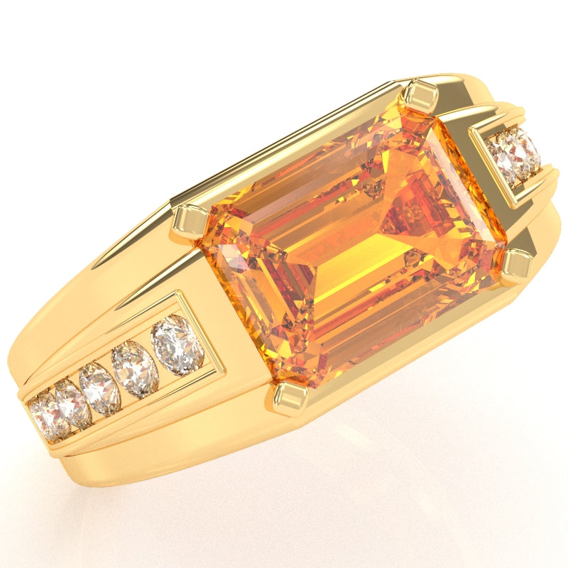 Men's Citrine Diamond Channel Ring In Solid 14k Yellow Gold