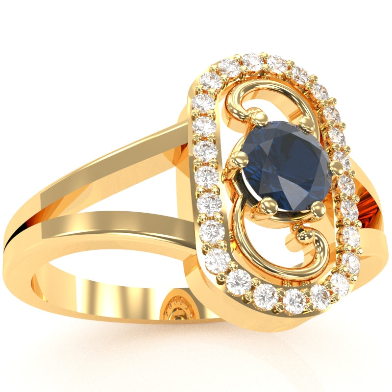 Split Band Sapphire Diamond Cocktail Ring In 14k Yellow Gold