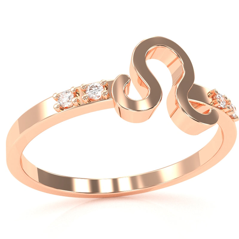 Leo Zodiac Sign Diamond Ring In Solid 10k Rose Gold