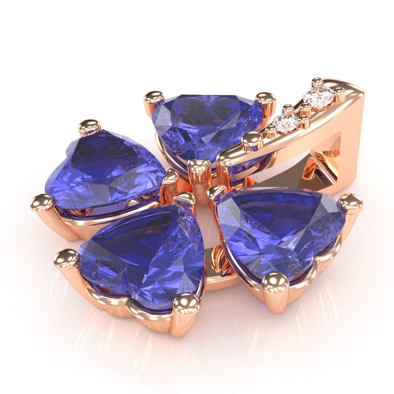 4 Leaf Clover Shamrock Tanzanite Diamond Pendant In 14k Rose Gold